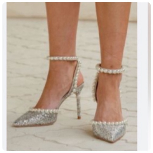 ANTONIO MELANI X NICOLA BATHIE BEBE ANKLE STRAP GLITTER PEARL DETAIL PUMPS NWT - Picture 3 of 13